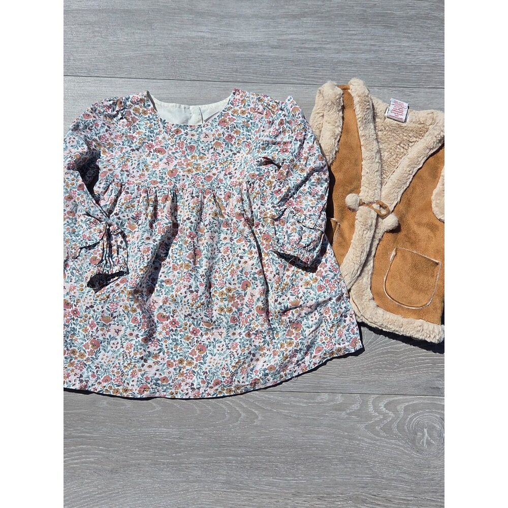 Haute Hippie Floral Dress with Faux Fur Vest